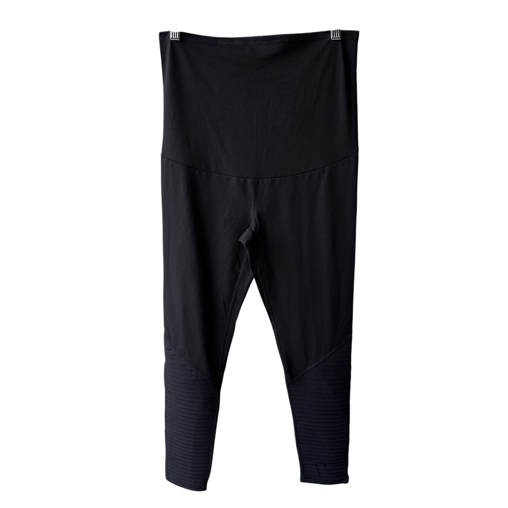 Threads 4 Thought Maternity Leggings Black Moto Ribbed Panel Activewear Large - Picture 1 of 6